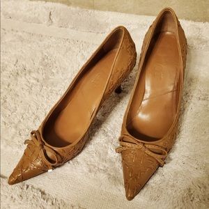 Dior Camel Colored Pumps with weave detail.